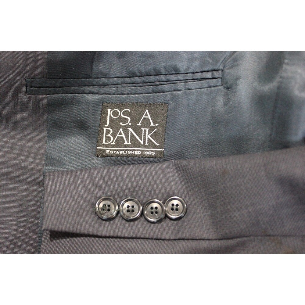 Jos a Bank 2 Piece Suit Mens  Blue 2 Btn Wool 41R Pleated Fronts 35" Waist - Picture 12 of 12